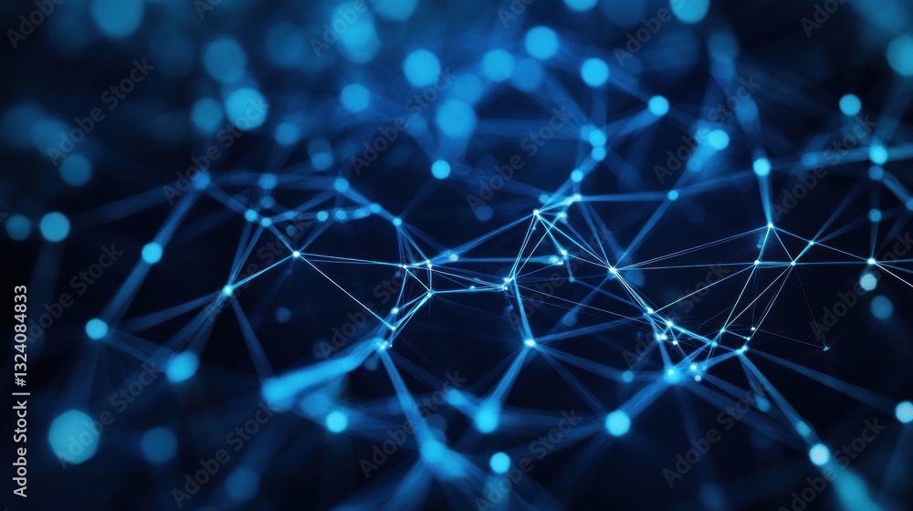 Poster abstract blue network of glowing points and lines on dark background