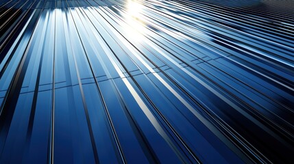 A close-up of shiny blue solar panels under a bright sun