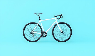 Fototapeta premium Minimalist White Bicycle on Bright Blue Background for Modern Design