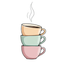 Pastel Coffee Mug Tower Drawing for Cafe Design