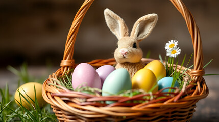 easter basket with eggs and bunny