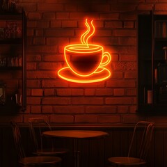 A glowing neon sign espresso coffee cup 
