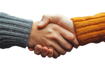 Two hands shaking in agreement, representing partnership and collaboration, on a white isolated background.