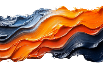 Vibrant abstract expressionist background featuring dynamic waves of orange and blue paint blending together seamlessly.