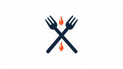 Fototapeta premium Crossed Forks with Flames Icon for Cooking and Culinary Themes