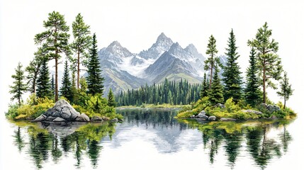 Mountain Lake Island Scenic View