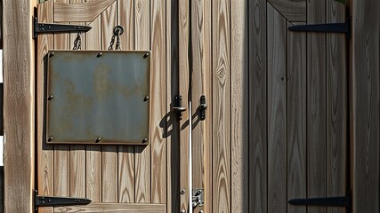 Vintage Metal Sign Mockup on Aged Wooden Gate