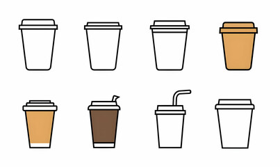 Variety of Coffee Cups and To-Go Containers with Lids and Straws