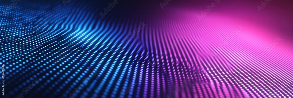 Poster Glowing abstract digital pattern with neon lines and subtle grid in blue and purple shades on a dark gradient background