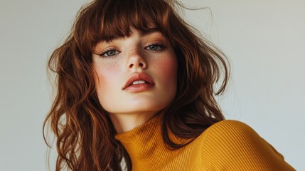 Fototapeta premium Close-up of a woman with auburn hair and a turtleneck