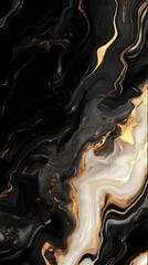 Elegant Black, Gold, and White Marble Texture Background - Abstract Swirls and Fluid Art for Luxurious Designs and Modern Wallpapers (178 characters)