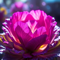 "Close-Up of Pink Violet Lettuce Flower on a Wooden Surface, Perfect Poster Design for Restaurant Art, Luxury Style Decoration | Primer Plano de Flor de Lechuga Rosa Violeta sobre Superficie de Madera