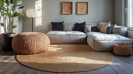 Cozy living room design modern apartment interior decor bright atmosphere from a warm perspective comfort concept