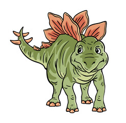 Cute cartoon stegosaurus. A small herbivorous dinosaur from the Jurassic period. Vector illustration for children, paleontology and dino lovers. Hans drawn outline