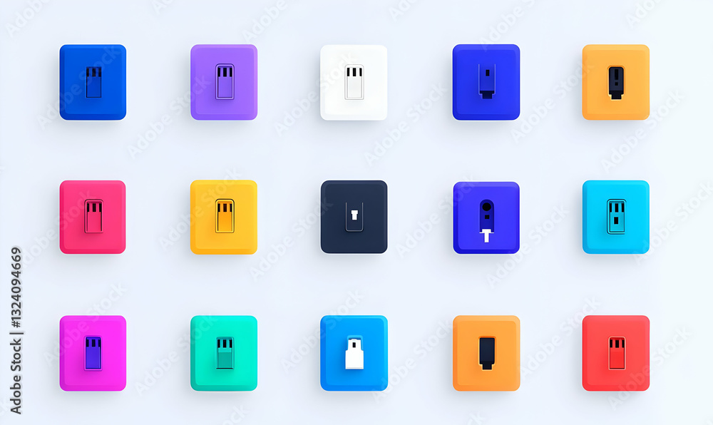 Poster colorful usb interface icons on minimalist background design