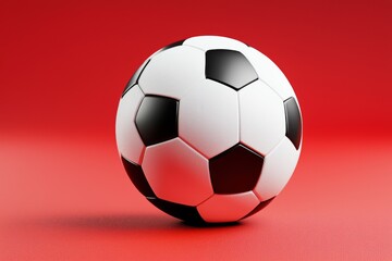 Fototapeta premium A classic black and white soccer ball on a vibrant red background
