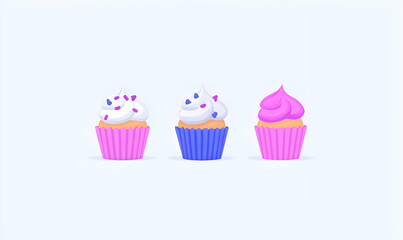 Colorful Cupcakes with Whipped Cream Toppings on Bright Background