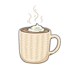 Obraz premium Cozy Hot Chocolate Mug with Knit Pattern and Whipped Cream