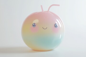 Obraz premium Adorable pastel-colored orb with a cute face and two antennas, cheerful and whimsical.