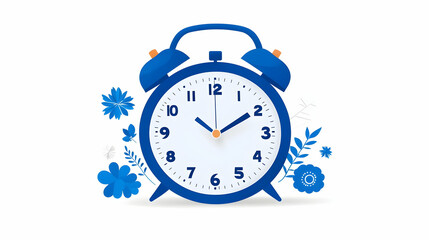 Vibrant Blue Alarm Clock Surrounded by Floral Elements and Design