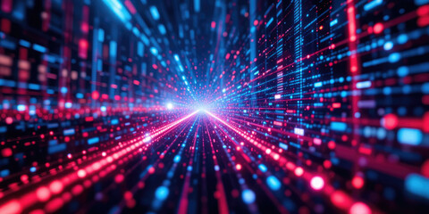 Fototapeta premium Futuristic Digital Data Stream, Abstract Technology Background with Glowing Particles.