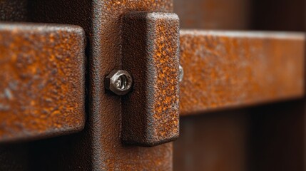 A detailed view of a rusty metal fastener against a textured surface, illustrating the beauty in decay and the interplay of light, shadow, and material composition.