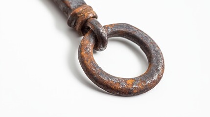 Obraz premium Oxidized Iron Ring: A Macro Shot of Rusty Metal Texture, Vintage Industrial Detail on White, Corrosion, Aged Surface, Weathered, Rough, and Grungy Design Element
