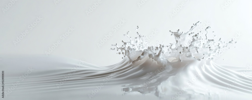 Poster a close up image showing a wave of white liquid splashing