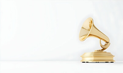 Elegant Golden Gramophone on White Background in Soft Lighting