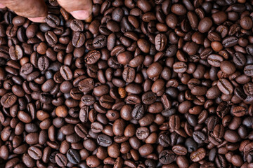 Coffee beans and hands Intention concept