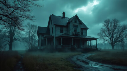 Haunting Victorian: Abandoned House in Twilight Gloom


