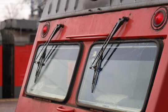 Fire engine front view with two windows.