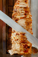 Close-up of shawarma, traditional Turkish Meat Doner Kebab. Shawarma meat