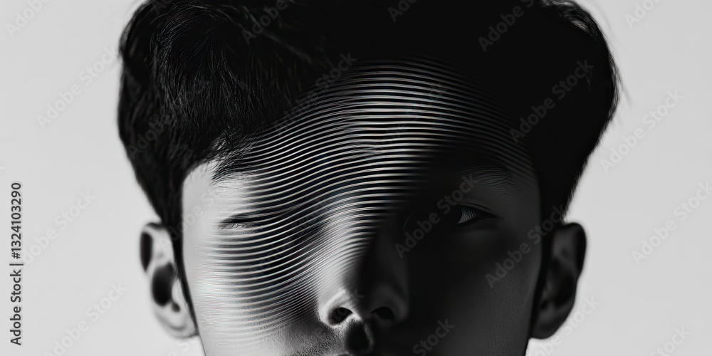 Poster monochrome portrait with superimposed linear pattern