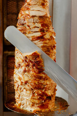 Close-up of shawarma, traditional Turkish Meat Doner Kebab. Shawarma meat