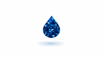 Blue Gemstone Water Drop Icon with Geometric Design Elements