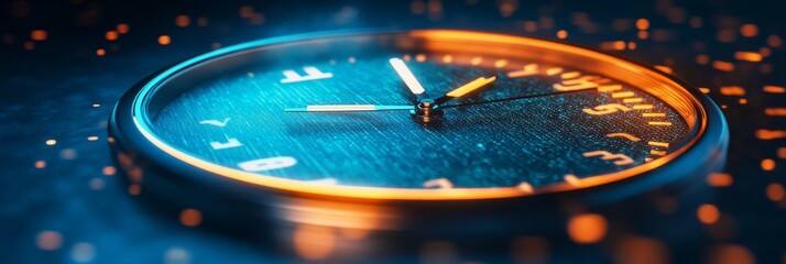a clock with glowing neon lights in the dark.