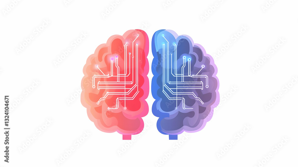 Poster creative representation of a brain with digital circuits and colors