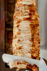 Close-up of shawarma, traditional Turkish Meat Doner Kebab. Shawarma meat