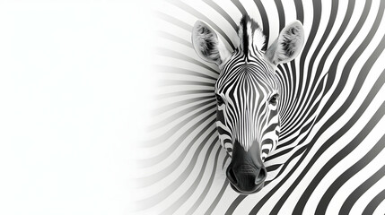 Striking Black and White Zebra Head Against Abstract Spiral Background