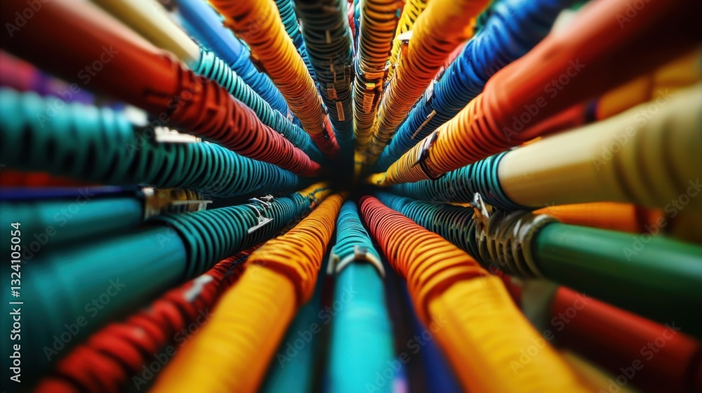 Poster a vibrant array of colorful cables converge.
