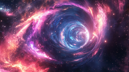 Obraz premium Cosmic Vortex Nebula, Stars, Galaxy, Wormhole, Space, Astral, Energy, Light, Pink, Blue