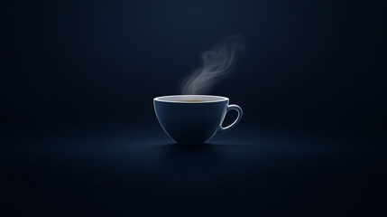 Dark Blue Background Steaming Coffee Cup Hot Drink Minimalist