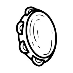 Musical instrument tambourine. Hand drawn doodle. Percussion noise equipment of musician. Small drum. Vector line art illustration.
