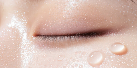 Close-up of Eyelid with Water Droplets
