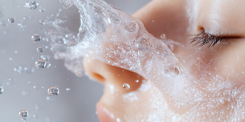 Fototapeta premium Water Splashing on Human Face Close-up