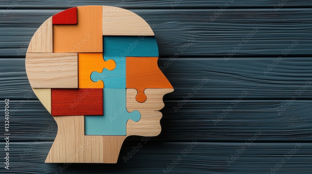 Poster puzzle piece silhouette head representing creative thinking and problem solving concept symbolic ima