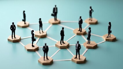 People are interconnected within a communication network. Information exchange and collaboration in the work process. Relationships and hierarchy. Merging efforts on the project.