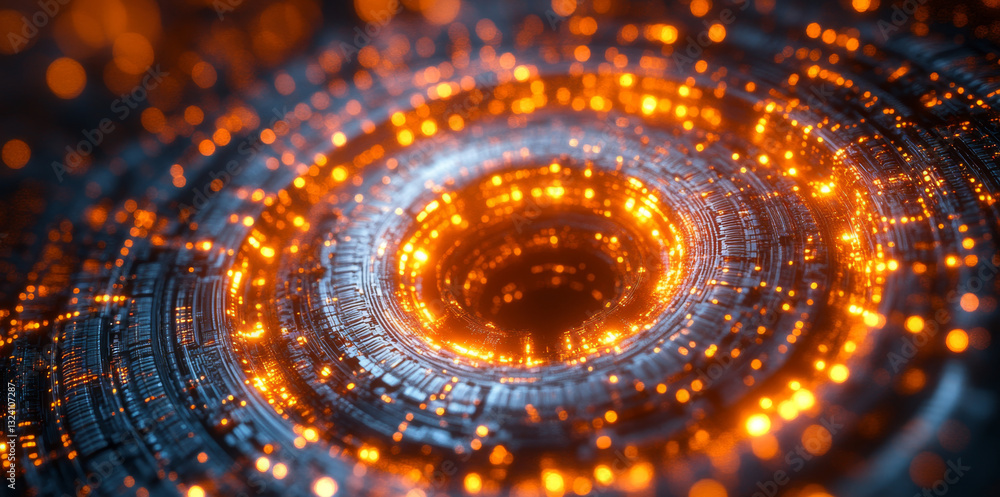 Poster A dynamic representation illustrates quantum computing concepts, focusing on qubits in superposition and entanglement within a vibrant, glowing structure.