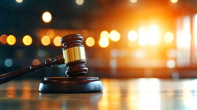 Courtroom gavel rests on the table as justice awaits its verdict in the legal world